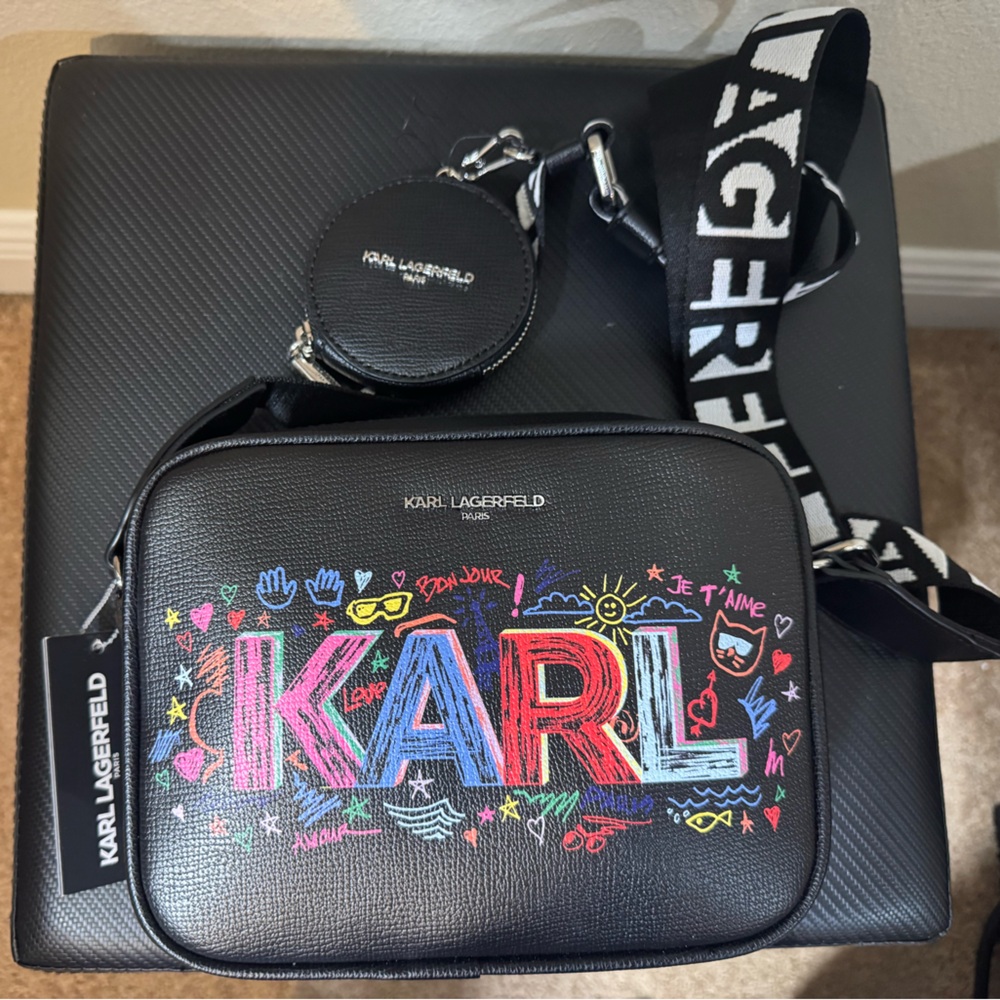 Karl Lagerfeld Black Crossbody with Multicolor Graffiti Logo